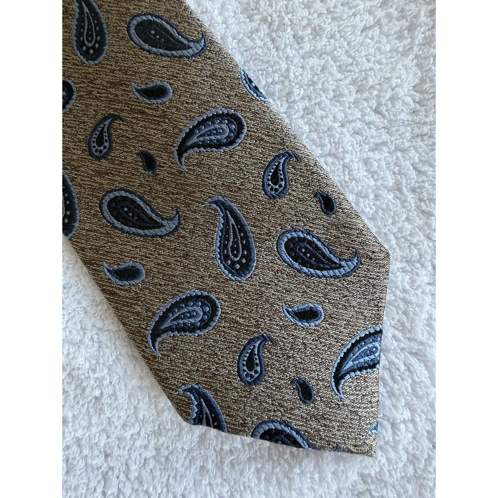 Joseph Abboud Platinum Blue Paisely Woven Motif Jacquard Skinny Silk Tie Necktie